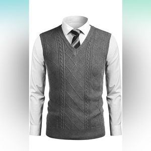 Men's Sweater Vest V Neck Sleeveless Pullover Sweaters Cable Knit